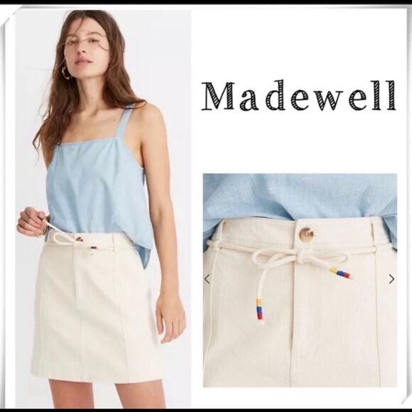 Madewell Capital A-Line Denim Mini Skirt with Belt in Vanilla Ivory - Picture 1 of 6